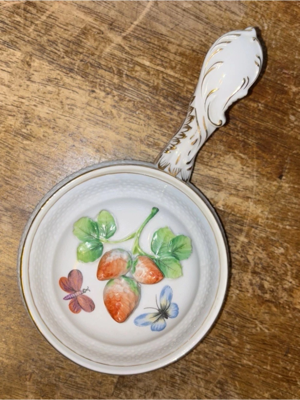 Silent Butler With Lid Strawberry & Butterfly Vintage Porcelain Japan 3” X 5”